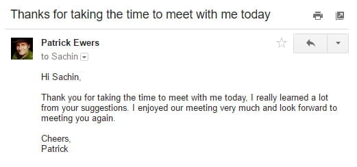 Write a follow up email to a meeting